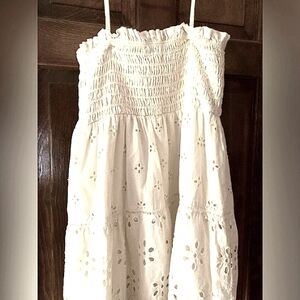 American Eagle Baby Doll Cream White Fit & Flare Cotton Eyelet Summer Dress